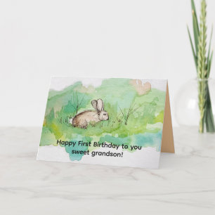 Carte Joyeux premier anniversaire petit-fils Lapin Cotto