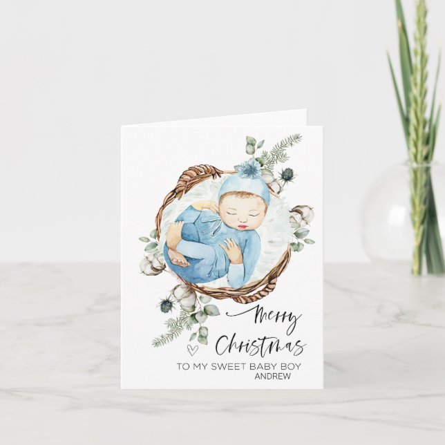 Carte Joyeux premier bébé de Noël garçon Fils de maman & (Devant)