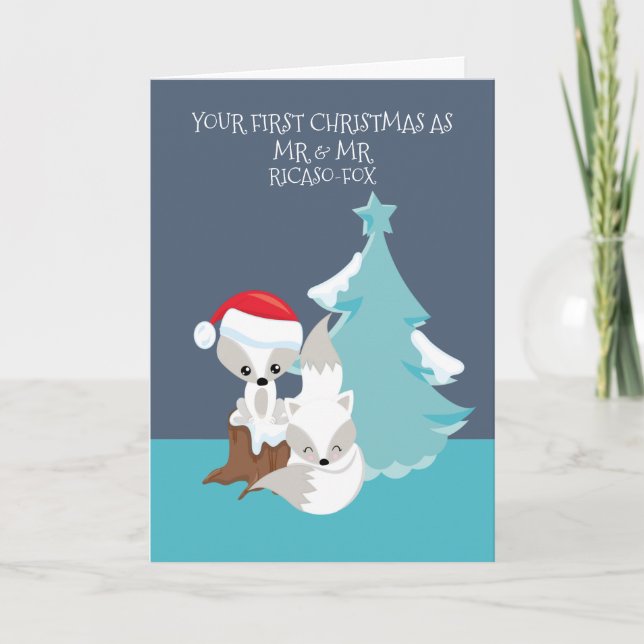 Carte Joyeux premier marié Noël mignon Fox Couple (Devant)