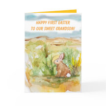 Joyeux premier Pâques Petit-Fils Lapin Fleurs sauv