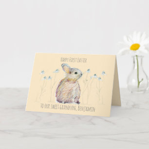 Carte Joyeux premier petit-fils de Pâques lapin personna