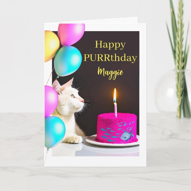 Carte Joyeux Purthday pour chat Ajouter un nom (Devant)