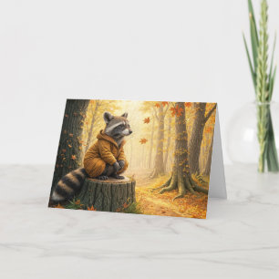 Carte Joyeux Raccoon Automne sur une souche d'arbre