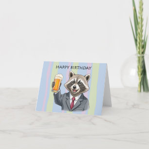 Carte Joyeux Raccoon en costume avec toast à la bière An
