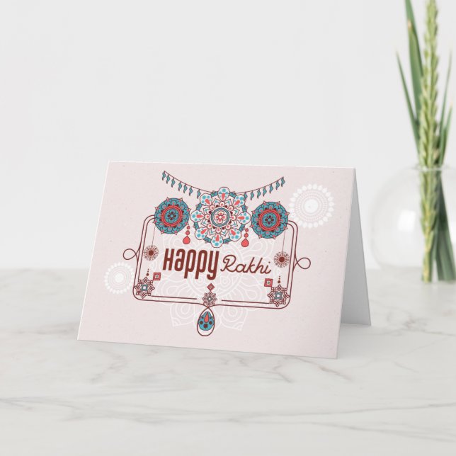 Carte Joyeux Rakhi, Raksha Bandhan, rose poussiéreux, tu (Devant)
