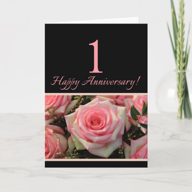 Carte Joyeux roses du 1er anniversaire (Devant)