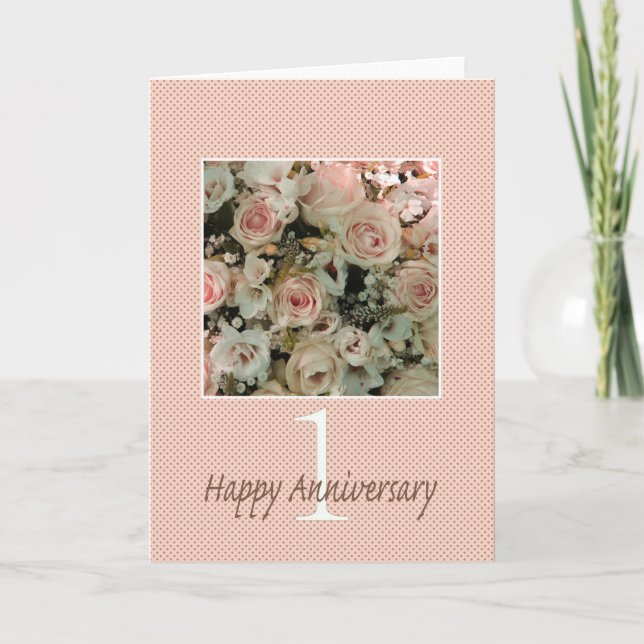 Carte Joyeux roses du 1er anniversaire (Devant)