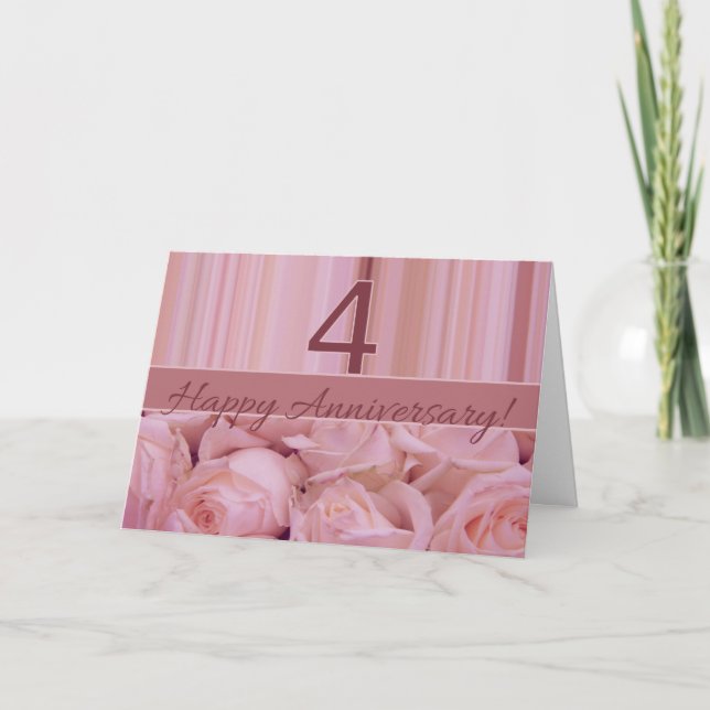 Carte Joyeux roses du 4e anniversaire (Devant)
