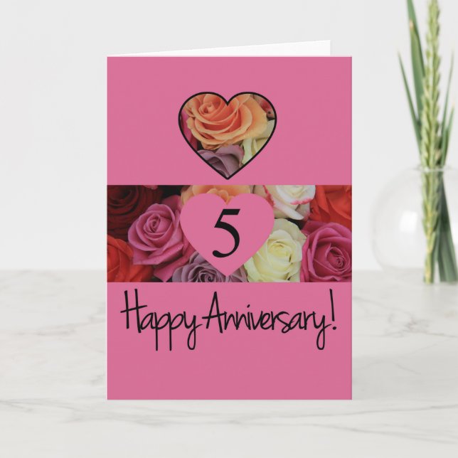 Carte Joyeux roses du 5e anniversaire (Devant)