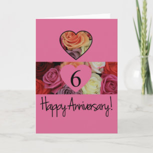 Carte Joyeux roses du 6e anniversaire