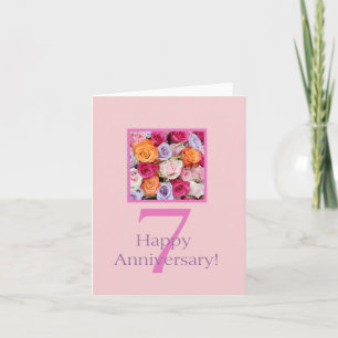 Carte Joyeux roses du 7e anniversaire