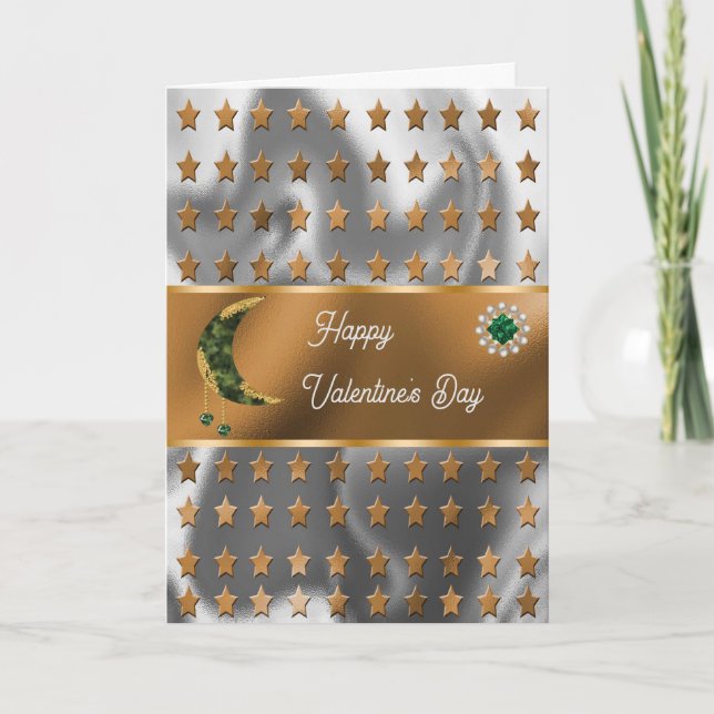 Carte Joyeux Saint-Valentin Khaki Vert Lune Bijoux & Éto (Devant)