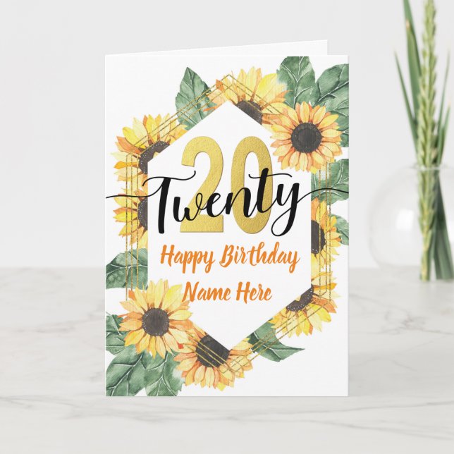 Carte Joyeux salut au tournesol du 20e anniversaire (Devant)
