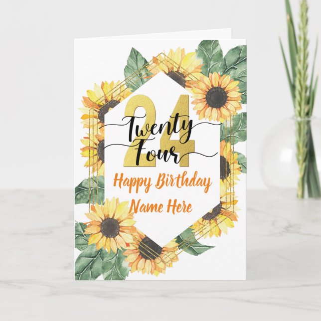 Carte Joyeux salut au tournesol du 24e anniversaire (Devant)