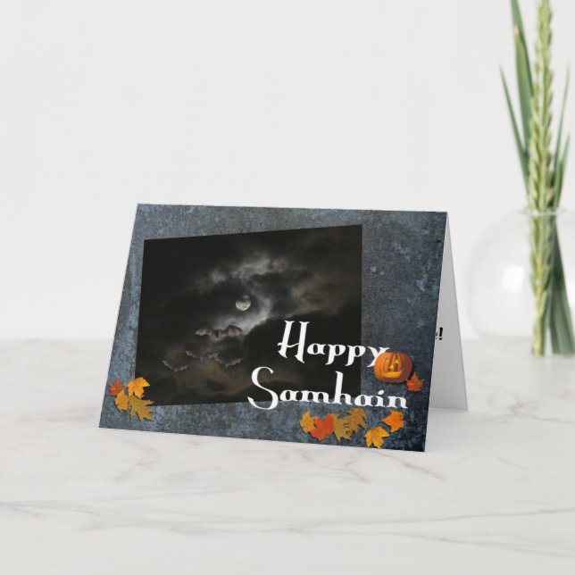 Carte Joyeux Samhain-Pleine lune/Feuilles d'automne (Devant)