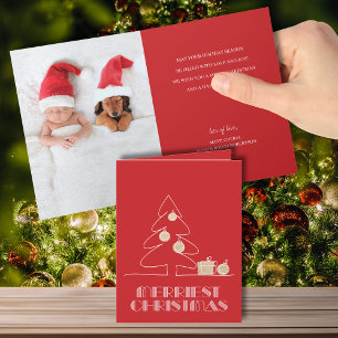 Carte Joyeux sapin de Noël Plié Rouge Photo Holiday