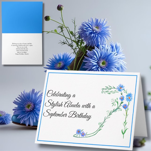 Carte Joyeux Septembre Anniversaire Abuela Blue Asters F (Créateur téléchargé)