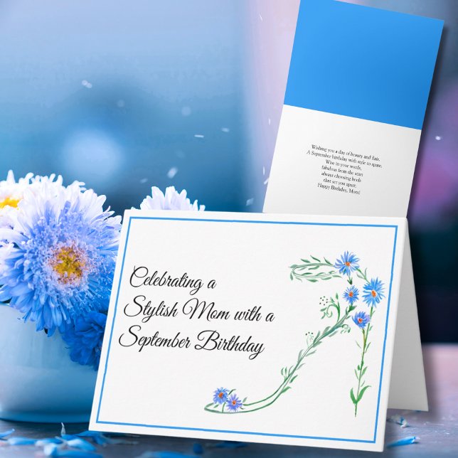 Carte Joyeux Septembre Anniversaire Maman Blue Asters Fl (Créateur téléchargé)