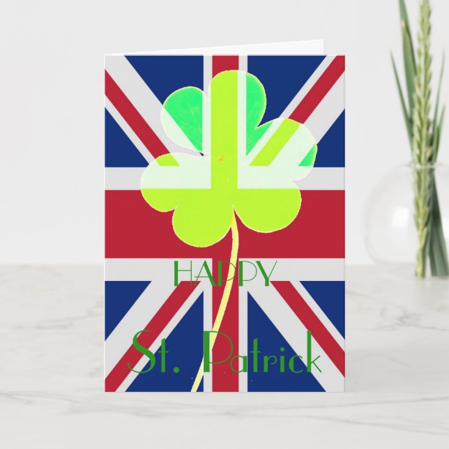 Carte Joyeux St Patrick Irlandais Shamrock UK Drapeau dr (Devant)