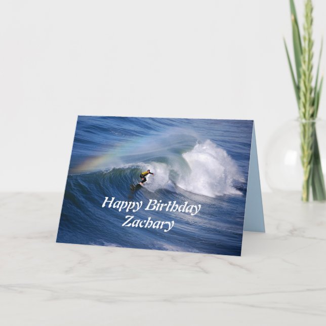 Carte Joyeux surfeur d'anniversaire avec Rainbow (Devant)