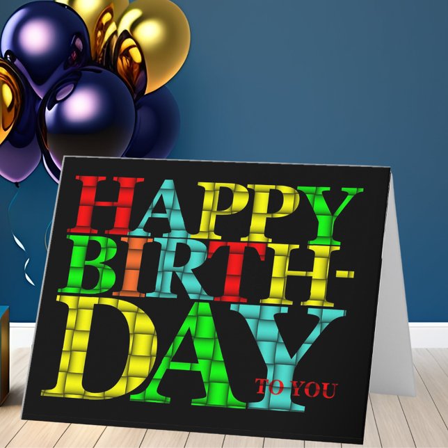 Carte Joyeux texte d'anniversaire coloré avec Arrière -  (Colorful Happy Birthday Text with Black Background Card)