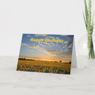 Carte Joyeux tournesols d'anniversaire au coucher du sol