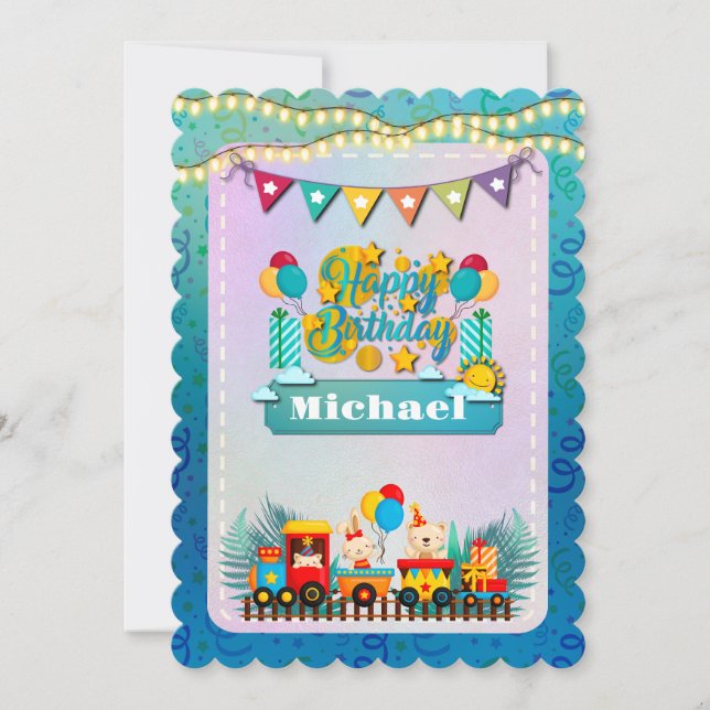 Carte Joyeux Train D'Anniversaire Avec De Beaux Souhaits (Devant)