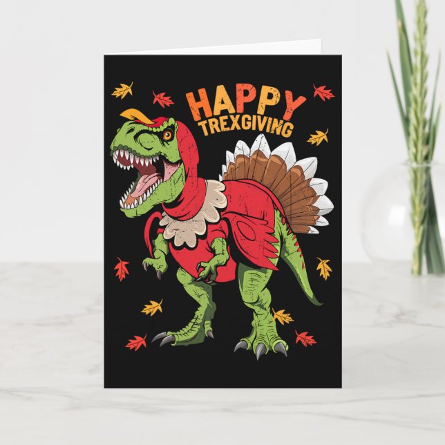 Carte Joyeux Trexgiving T Rex Dinosaure Dinde Thanksgivi (Devant)