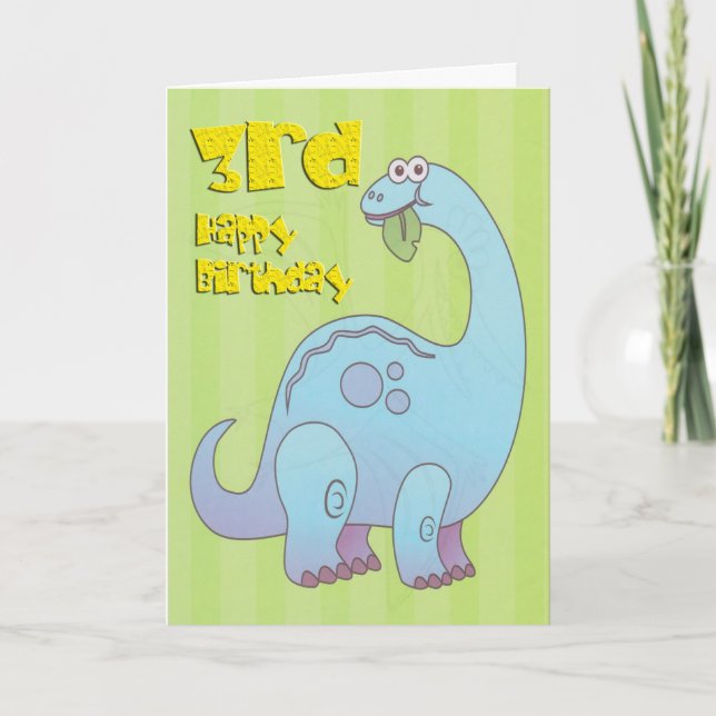Carte Joyeux troisième anniversaire Dinosaure Bleu (Devant)