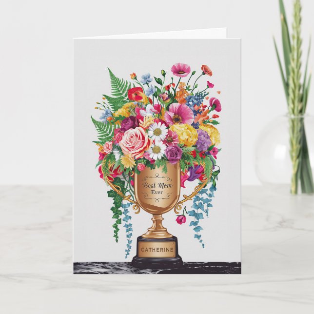 Carte Joyeux Trophée Floral Fête des Mères Personnalisab (Devant)