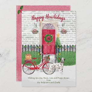 Carte Joyeux Vacances Dalmatienne Bicycle Porte Rouge