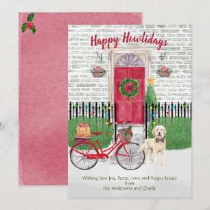 Carte Joyeux Vacances Goldendoodle Vélo Porte Rouge