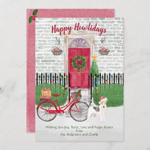 Carte Joyeux Vacances Wire Haired Fox Terrier Bicycle