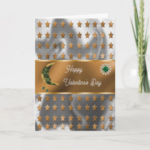 Carte Joyeux Valentine Khaki Green Moon Jewels & Stars