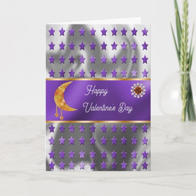 Carte Joyeux Valentine Orange Moon Bijoux & Étoiles (Devant)