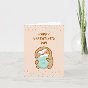Carte Joyeux Valentine's Day Hug Me Candy Heart Sloth