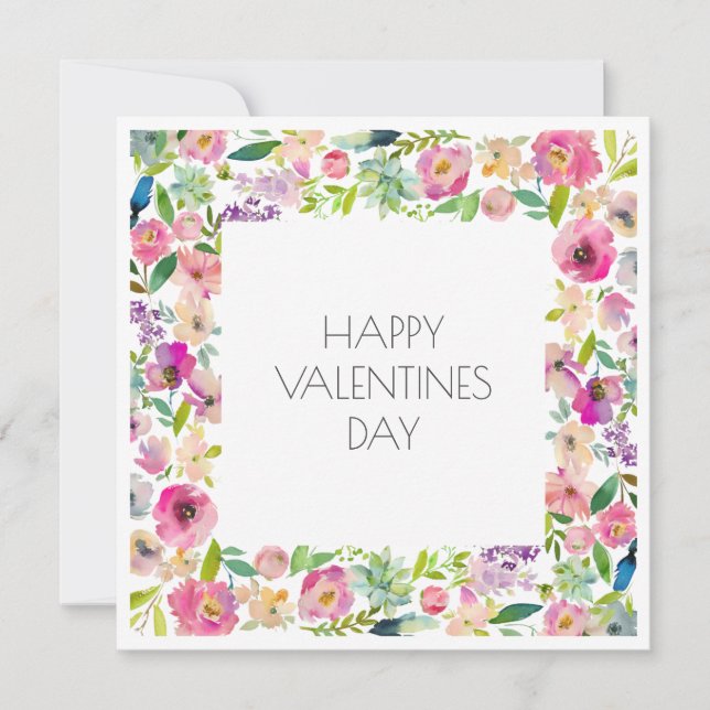 Carte Joyeux Valentines Jour Aquarelle Floral rose sucré (Devant)