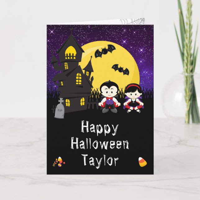 Carte Joyeux Vampires d'Halloween violet (Devant)