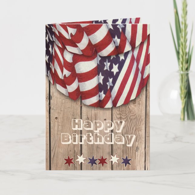 Carte Joyeux voeux d'anniversaire Rouge, Blanc et Bleu (Devant)