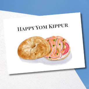 Carte Joyeux Yom Kippour Aquarelle Bagels Saumon de fumé