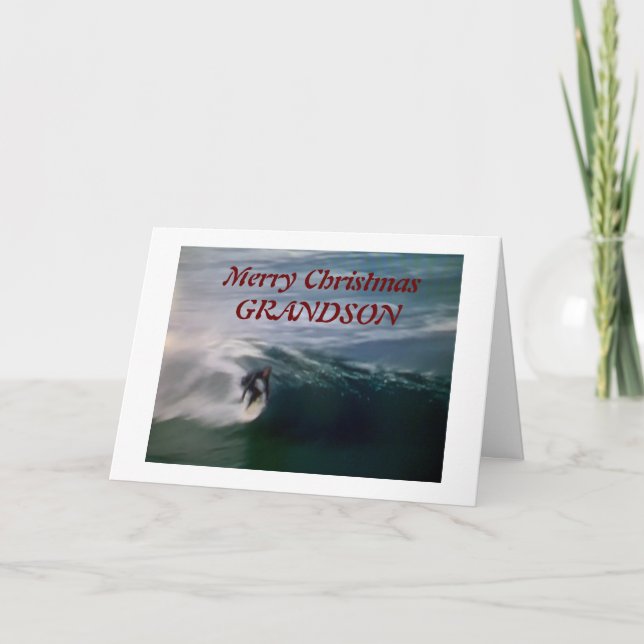 CARTE * JOYEZ NOËL* GRANDSON (SURF À LA PLAGE) (Devant)