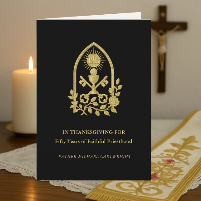 Carte jubilé du 50e du prêtre IHS, Clés et Calice (Créateur téléchargé)