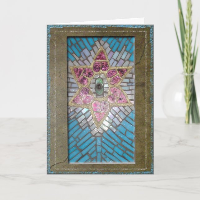 Carte Judaïque : Coeurs de mosaïque en verre tendu étoil (Devant)