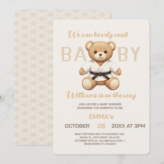 Carte Judo Black Belt Bear Baby Shower Collection  (Devant / Derrière)