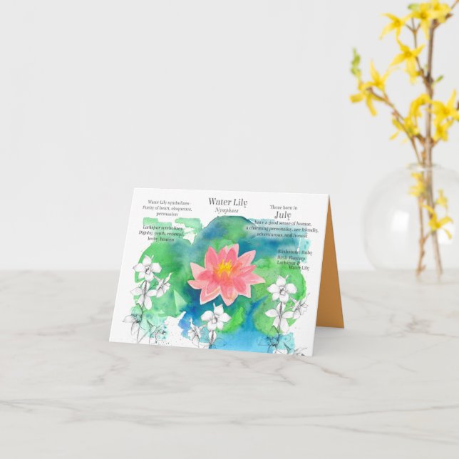 Carte Juillet Anniversaire Eau Lily Larkspur Fleur de na (Fleur jaune)