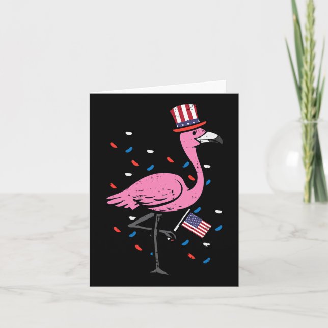 Carte Juillet Flamant rose Us Drapeau Oiseau Patriotique (Devant)