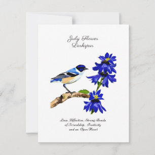 Carte Juillet Mois de naissance Fleur Bluebird et Larksp