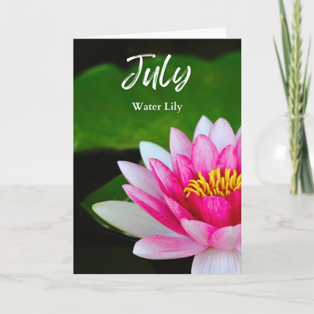 Carte Juillet Vibrant Lys d'eau rose Mois de naissance F (Devant)