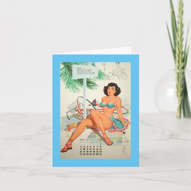 Carte Juin 1957, Pinup Anniversaire Vintage (Devant)