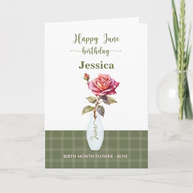 Carte Juin Anniversaire Mois de naissance Fleur Rose (Devant)
